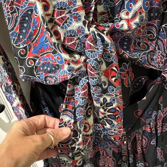 FARM RIO Paisley Snake Print Button Down Tie Front One Piece Romper - Picture 10 of 16